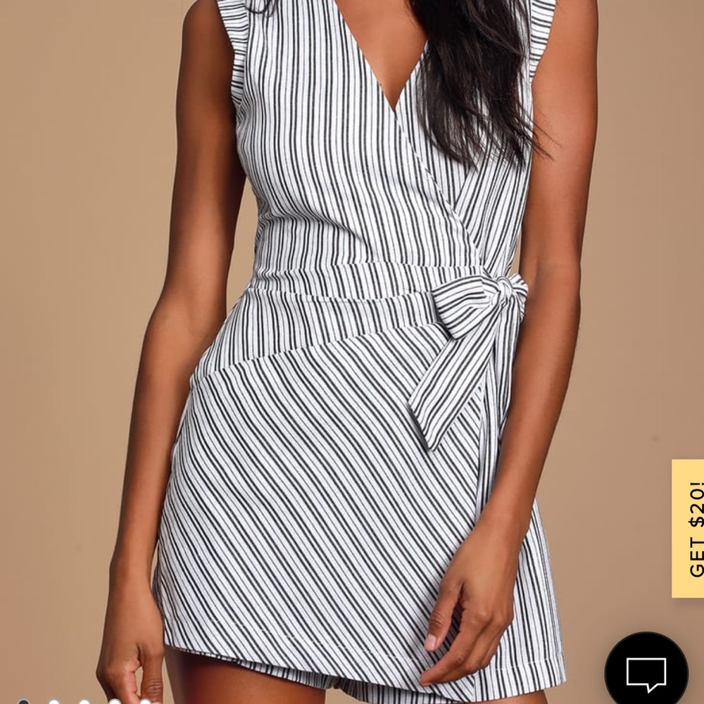 Amherst Black and White Striped Wrap Skort Romper